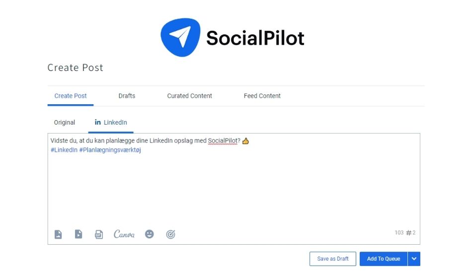 Planlæg dine LinkedIn opslag med SocialPilot.co 